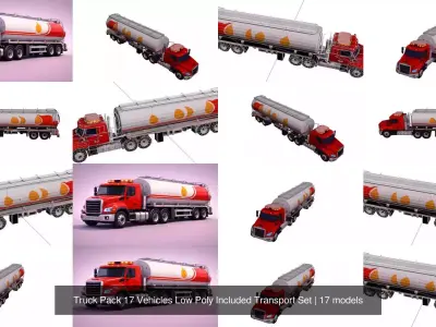 Truck Pack 17 Vehicles Low Poly Included Transport Set