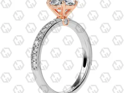 Ring 166 Oval Shape milgrain pave set ring with Gems 3D print model