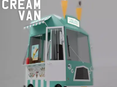 Cartoon Ice Cream Van Low-poly 3D model