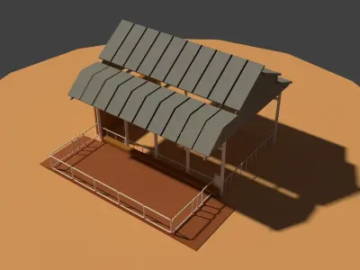Low Poly Cowshed house in desert Low-poly 3D model