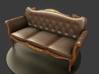 Vintage Wooden Sofa Low-poly 3D model
