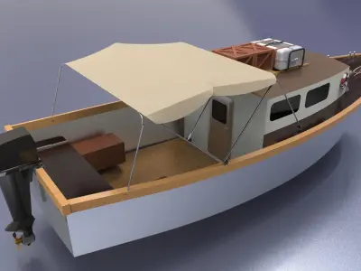 river ship or boat equipped with a full complement 3D model