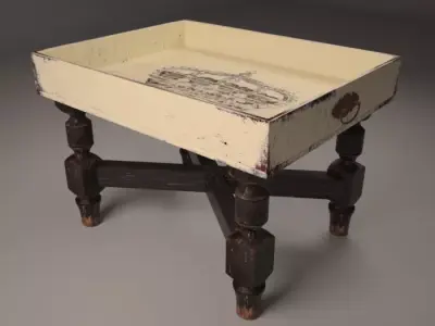 S00044 Vintage Wooden Serving Tray Table Free low-poly 3D model