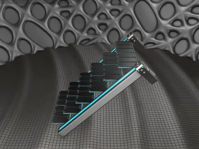 Sci-Fi Stairs - 14 - Silver Blue Neon Light Version  Low-poly 3D model