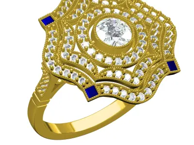 Antique Floral Design Art Deco Engagement Ring 3D print model
