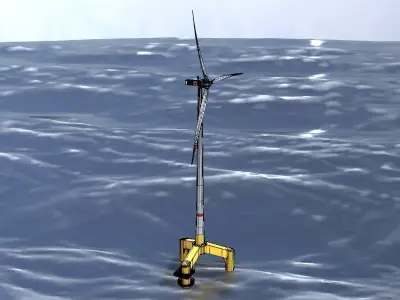 Wind turbine with Tripile Offshore Foundation E1 H-160 RD-138 Low-poly 3D model