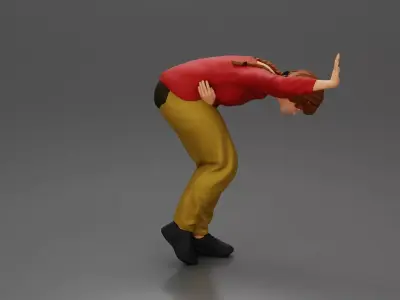 girl holding her stomach placing her hand on the wall 3D print model