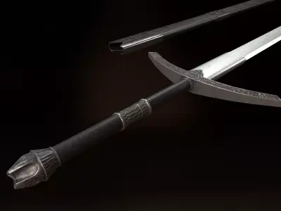 Iron Longsword with Sheath - PBR Low-poly Model Free low-poly 3D model