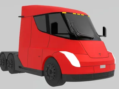 Low-Poly Electric Semi Truck - Tesla Daycab Tractor Truck 2018 Low-poly 3D model