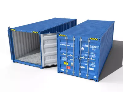 20ft Cargo Container Blue Low-poly 3D model