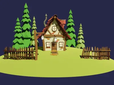 Low Poly House cottage on hill Free low-poly 3D model