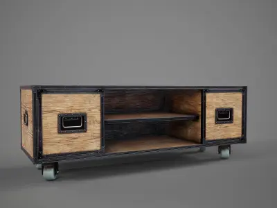 Sideboard PBR Game Ready industrial style tv stand on wheels Low-poly 3D model