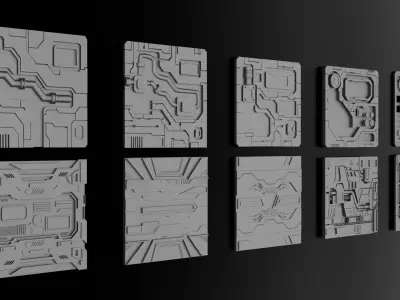 3D Pack Of SciFi Wall Panel 3D model