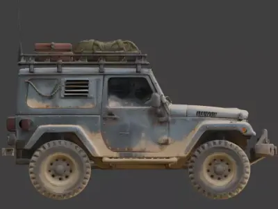 Damaged Post Apocalyptic Off Road Jeep 3D Model V04 Low-poly 3D model