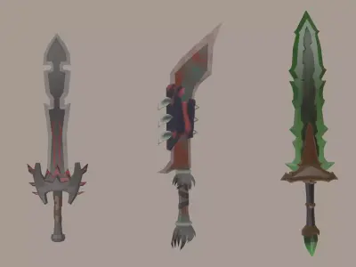 Low poly three DemonSwords Free low-poly 3D model