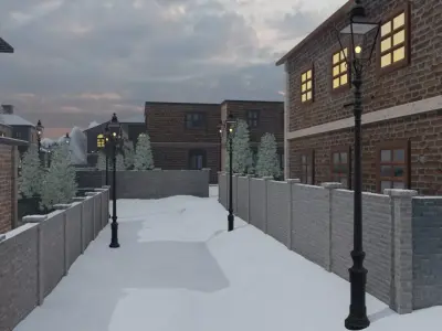 Snowy Mountain Village 3D model 6