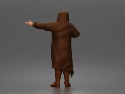 Desert Wanderer Guide Character in Hooded Robe and Masked Outfit 3D print model
