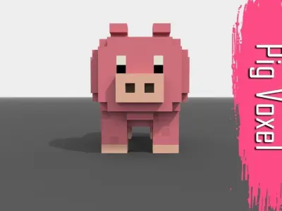 Voxel Pig Low-poly 3D model