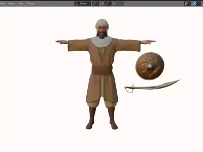 Realistic Arabian Desert Warrior 3D Model  Rigged  Game Ready Low-poly 3D model 3