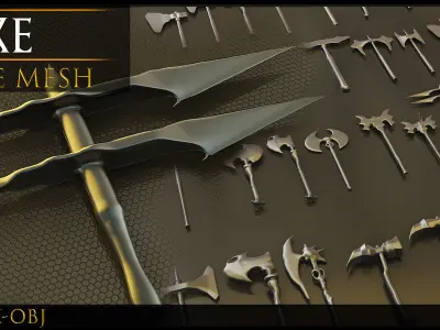 50 Models Of Weapons - Axe - Cold Weapons-Military-UV-Vol 06 Low-poly 3D model