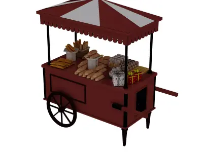 Mobile breakfast cart stall Low-poly 3D model