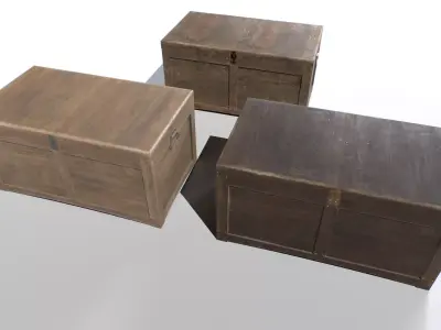 Old wooden trunk  Low-poly 3D model
