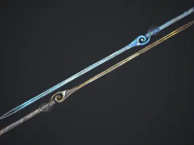 Long Fantazy Sword Melee Weapon Low-poly 3D model