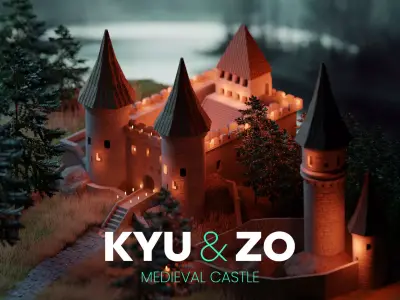 3D Low Poly Medieval Castle Scene Low-poly 3D model