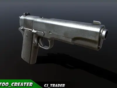 Army Pistol Low Poly 3D Model Low-poly 3D model