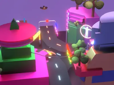 Ski-fi city low poly Low-poly 3D model