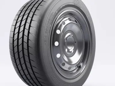 Steel Rim and Tire Tyre Spare Tire Low-poly 3D model