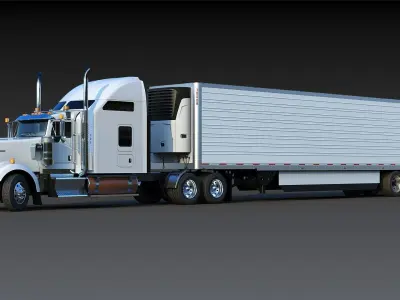 Kenworth W900 Sleeper and Refrigerator Low-poly 3D model