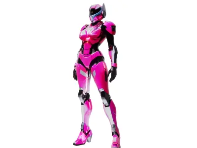 Pink Futuristic Female Mech 3D model