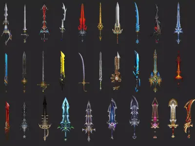 Pack With 30 Fantasy Swords - Part 04 Low-poly 3D model