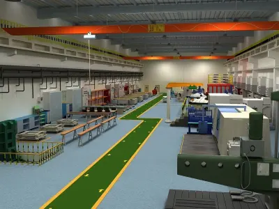 Factory Interior Scene and Equipment  3D model