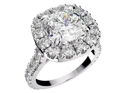 Halo Diamond Cushion Cut Engagement Ring CAD Design-O-1-109 3D print model