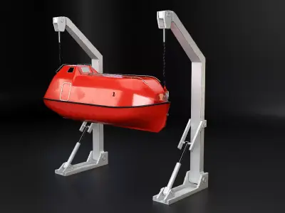 3D Lifeboat with Davit Crane System Marine Rescue Vessel Model 3D model
