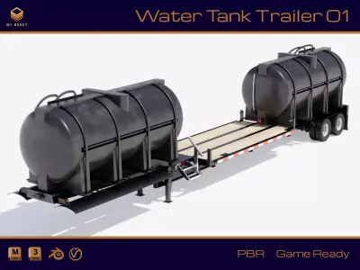 Water Tank Trailer Low-poly 3D model