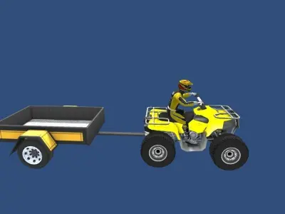 LowPolyQuadBikeWithTrailerandRider-5 atv with trailer Low-poly 3D model