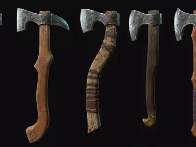 Onehanded Nordic battle axes Low-poly 3D model