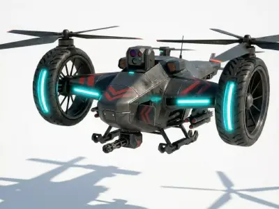 Sci-Fi Armed Hybrid Combat Drone 3D Model Low-poly 3D model