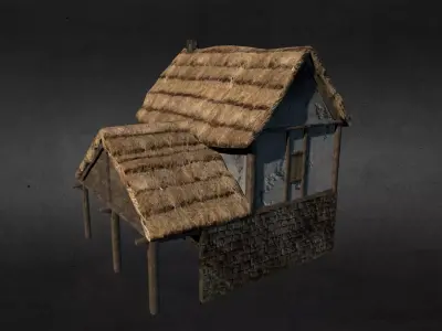 Medieval house Low-poly 3D model 15