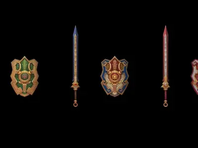Runic - Sword and Shield Low-poly 3D model