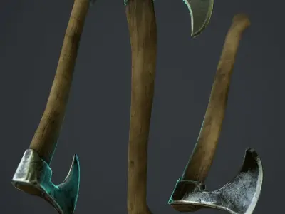 ax with ornament Low-poly 3D model