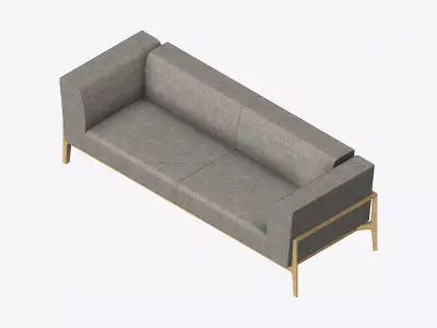 Furniture - Sofa - Contemporary - Oak - Large - Sofa Low-poly 3D model