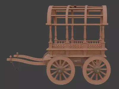 Ornate Wooden Carriage 3D Model 3D model purchase