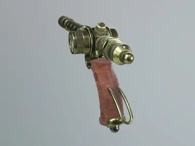 Steampunk Brass Gun PBR game ready Low-poly 3D model