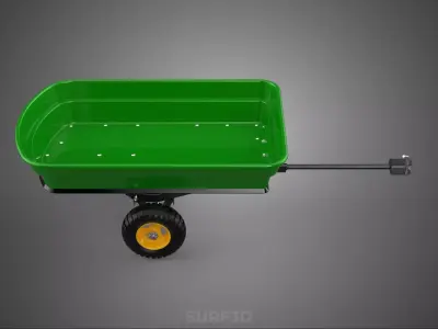 GREEN YELLOW POLY PP TRAY TOWING TRAILER CARGO CART WAGON GARDEN 3D model