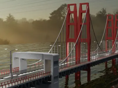 Realistic Bridge over body of water Free 3D model