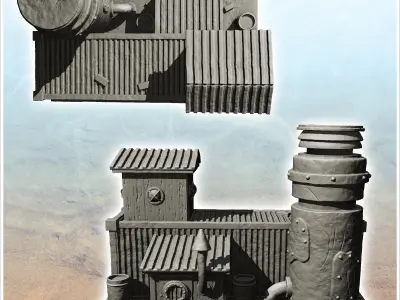 Container-based workshop with large central chimney -6- 3D print model